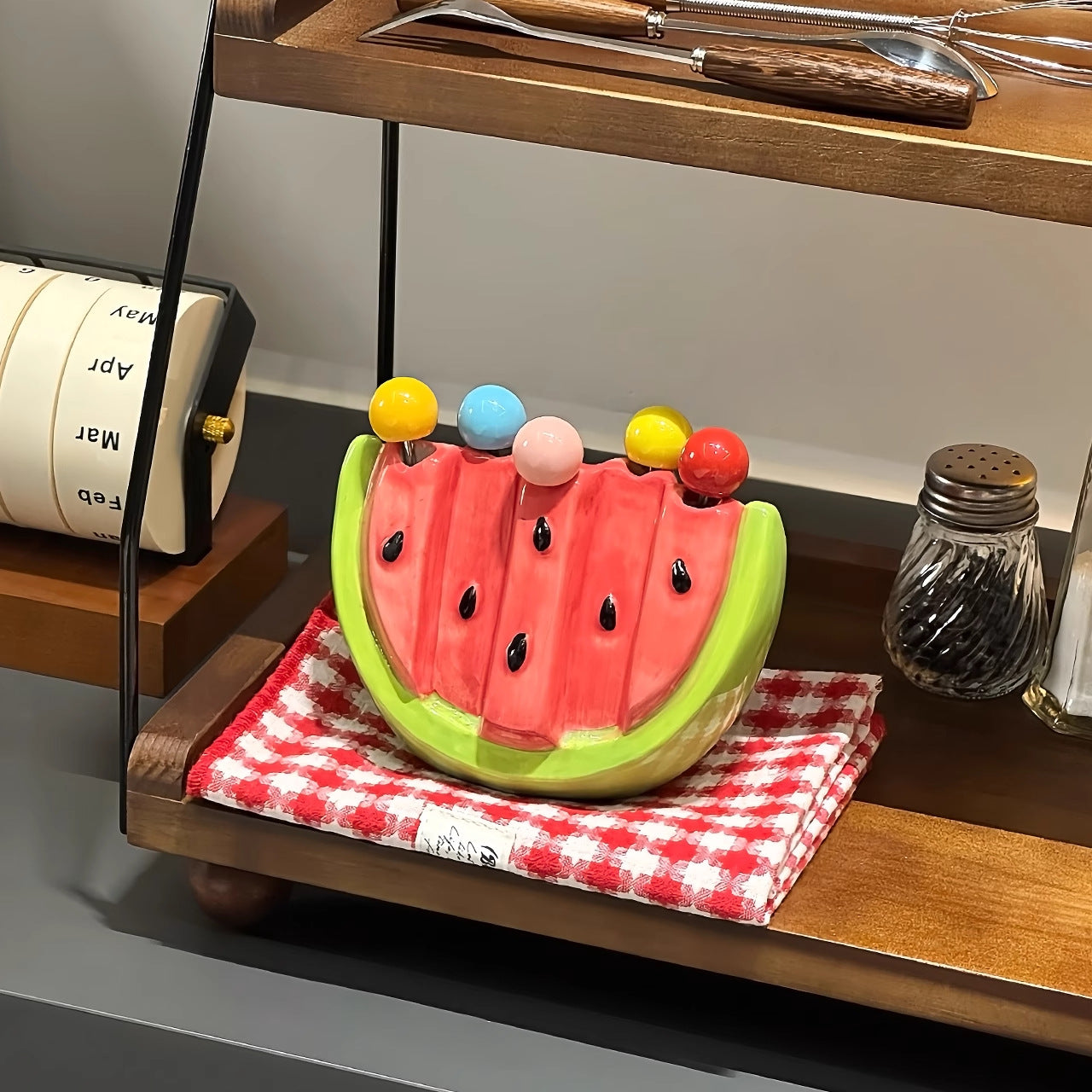 Cute Cartoon Fruit Fork Set Ceramic Jar 6pcs Dessert Picks