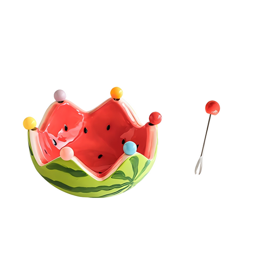 Watermelon Fruit Fork Set Ceramic Bowl Dessert Picks Cute Red