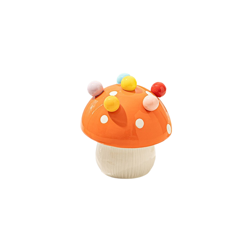 Mushroom Fruit Fork Set Ceramic Jar Orange Dessert Picks Cute