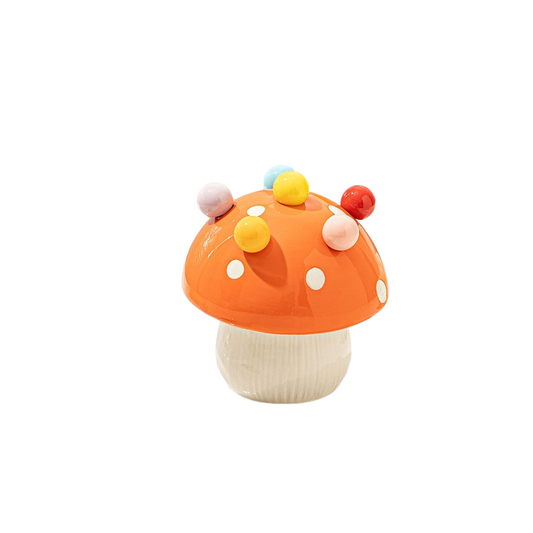 Mushroom Fruit Fork Set Ceramic Jar Orange Dessert Picks Cute