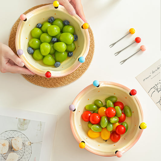 Cute Fruit Fork Set Ceramic Jar 6pcs Dessert Picks Reusable