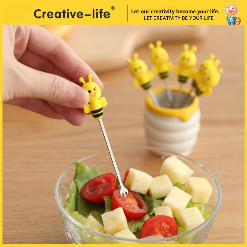 Cute Fruit Fork Set Ceramic Jar Dessert Picks Reusable