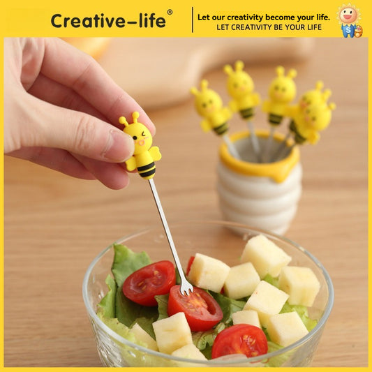 Cute Fruit Fork Set Ceramic Jar Dessert Picks Reusable