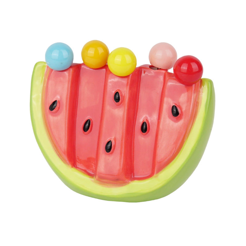 Cute Cartoon Fruit Fork Set Ceramic Jar 6pcs Dessert Picks