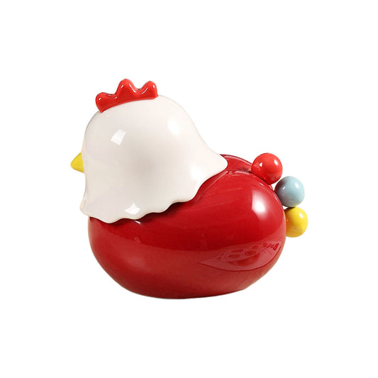 Cute Chicken Fruit Fork Set Ceramic Jar Red Dessert Picks