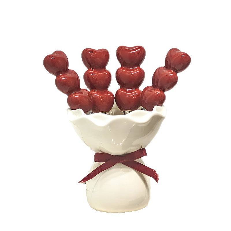 Heart Fruit Fork Set Ceramic Jar Cream Cute Dessert Picks