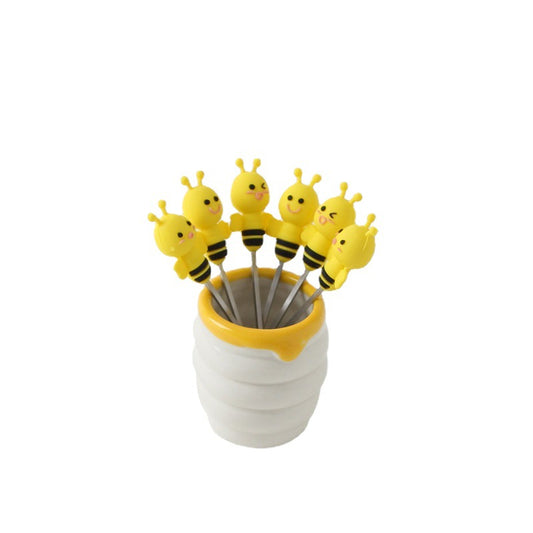 Cute Fruit Fork Set Ceramic Jar Dessert Picks Reusable